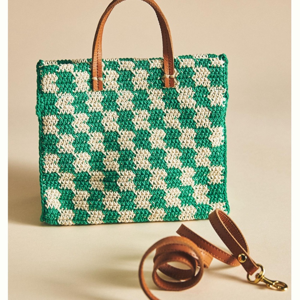 Clare V. Petite Summer Simple Tote Handbag - Green Checkered - Anthropology